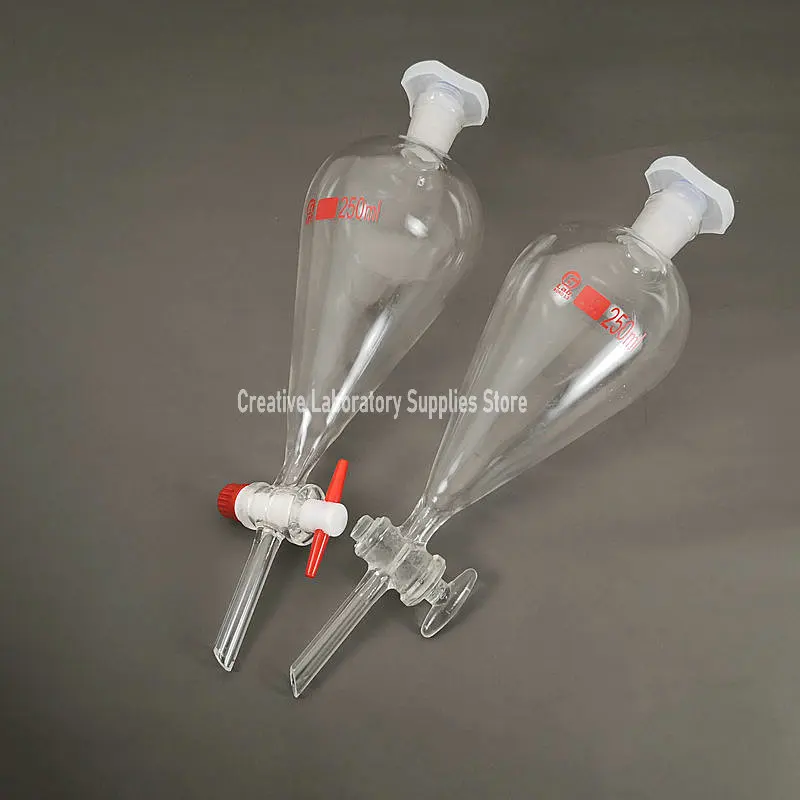 1 piece Laboratory Pear-shaped Separating Funnel 30ml to 1000ml Clear Thick with PTFE/glass Piston for Oil Separation
