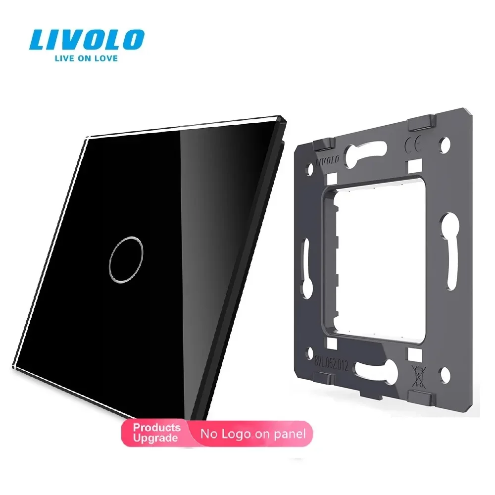 Livolo Touch Switch แผ่นเดียว,กระจกนิรภัยหรูหรา,80 มม.* 80 มม.,สําหรับ 1 Gang EU มาตรฐาน, DIY ด้วยตัวเอง,4 สีเลือกฟรี 1