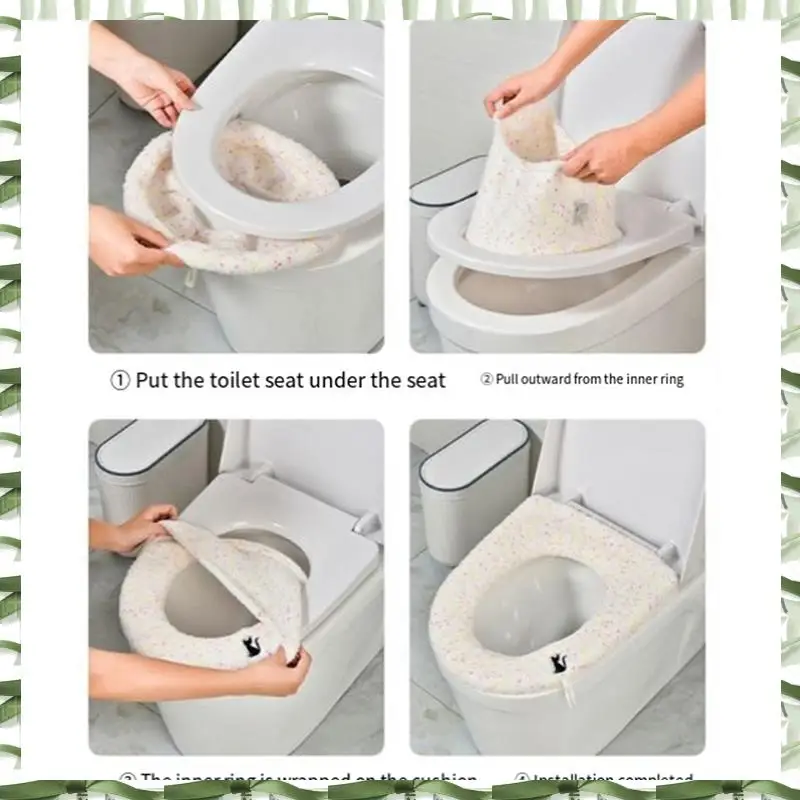 4 Piece Thicker Winter Warm Toilet Seat Cover Mat Bathroom Toilet Pad Cushion Polyester With Handle Soft Washable Closestool