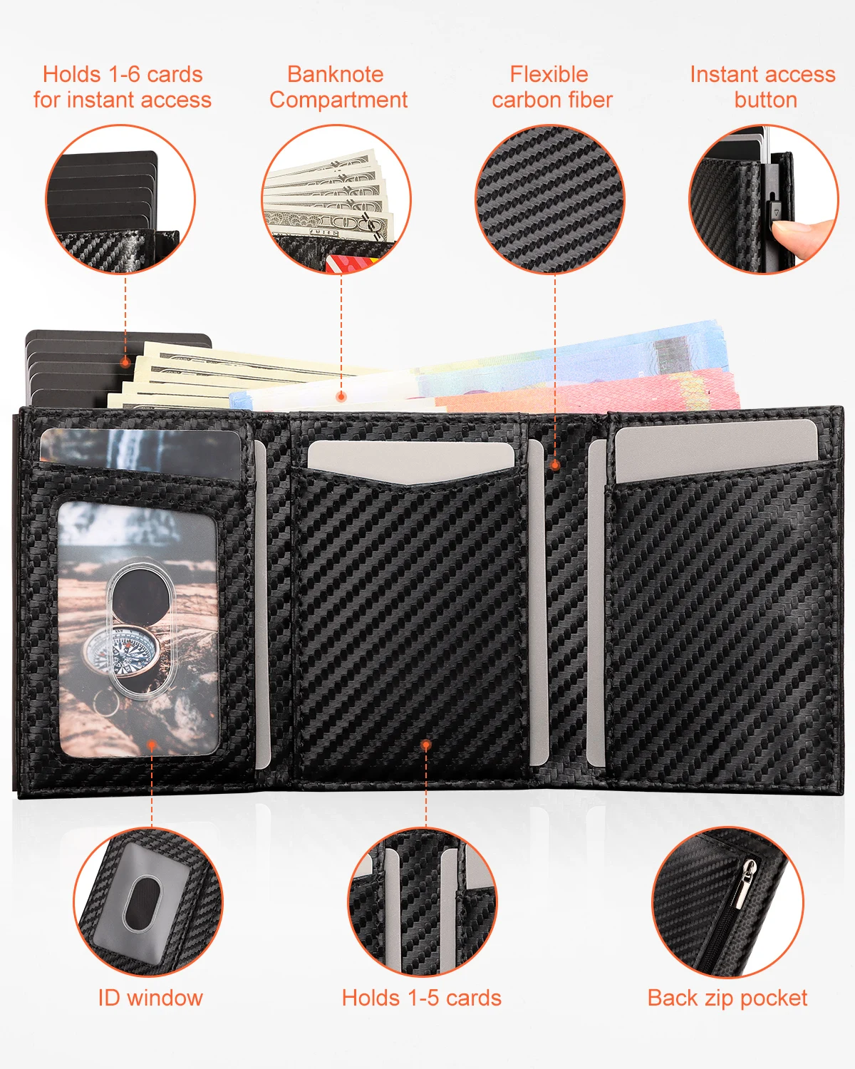 Men&lsquo;s Credit Card Holder Wallet RFID Blocking Trifold Wallet Smart Pop Up with Coin Compartment and Banknote Compartment