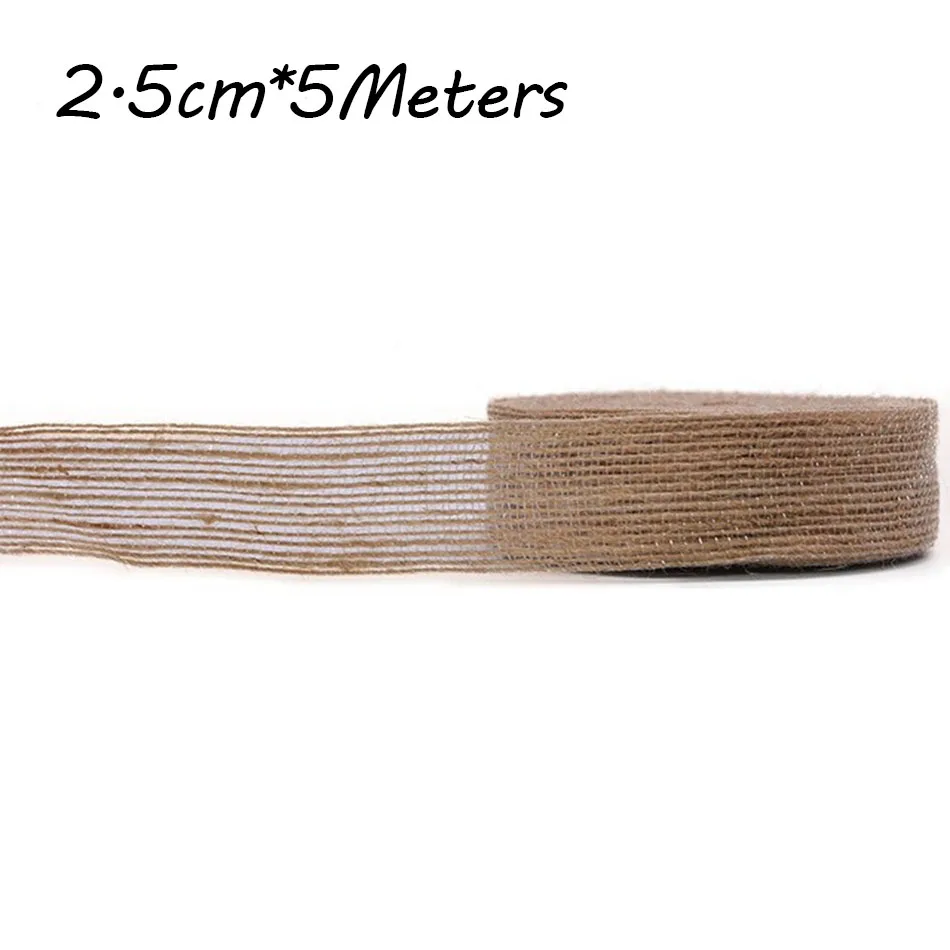 Lazo de cinta de yute natural de 5 m, 6 mm a 50 mm, para manualidades, bricolaje, tela de arpillera de yute vintage, para envolver regalos, costura, decoración para fiestas, bodas y Navidad