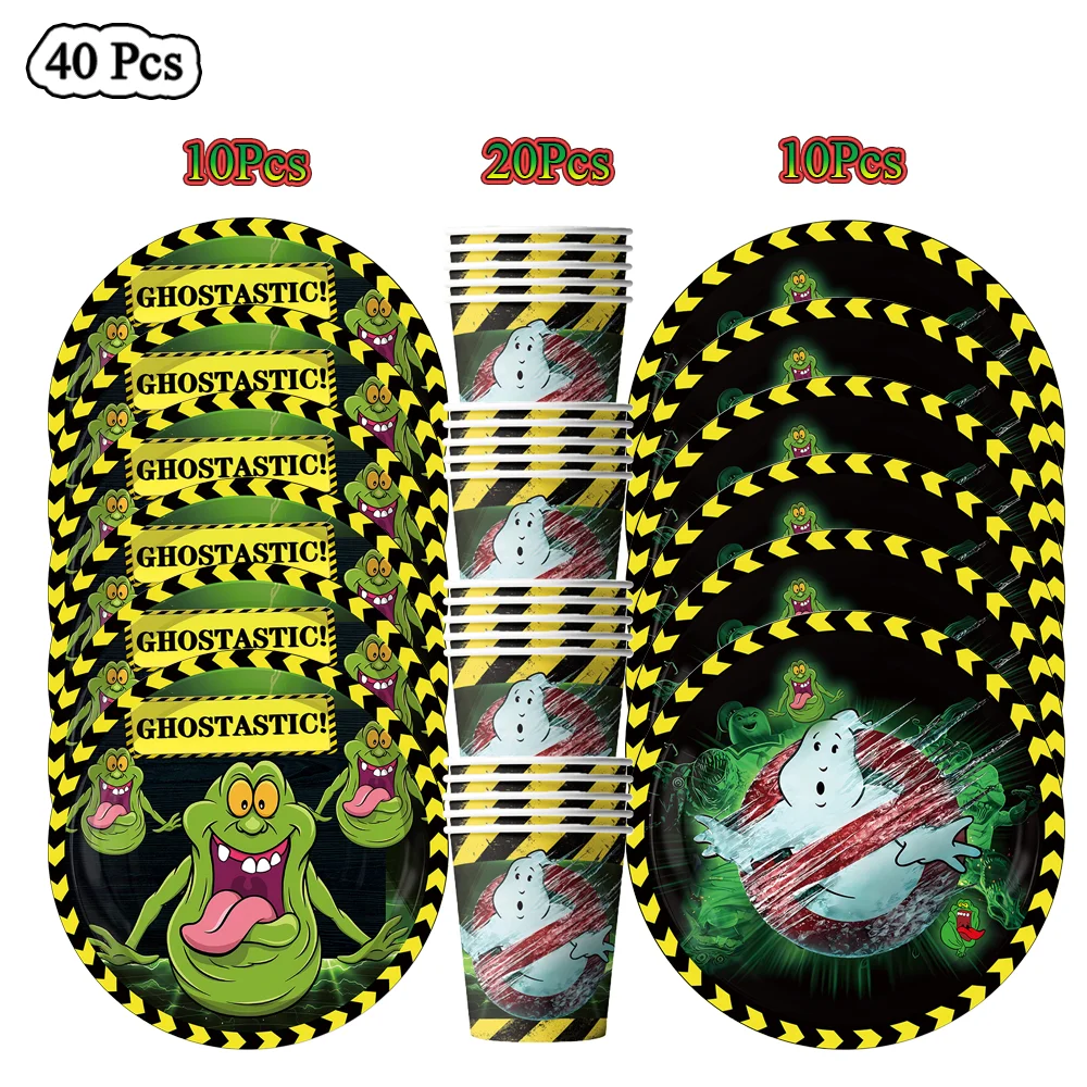 Cartoon Ghost Busters Party Dekorationen Geist Geschirr Pappbecher Teller Serviette Tischdecke Banner Kinder Geburtstag Baby Dusche – Detail 2
