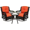 3-Piece Outdoor Wicker Patio Bistro Set w/2 360-Degree Swivel Rocking Chairs and Tempered Glass Top Side Tempered Glass Top Side 1