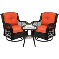 3-Piece Outdoor Wicker Patio Bistro Set w/2 360-Degree Swivel Rocking Chairs and Tempered Glass Top Side Tempered Glass Top Side 1