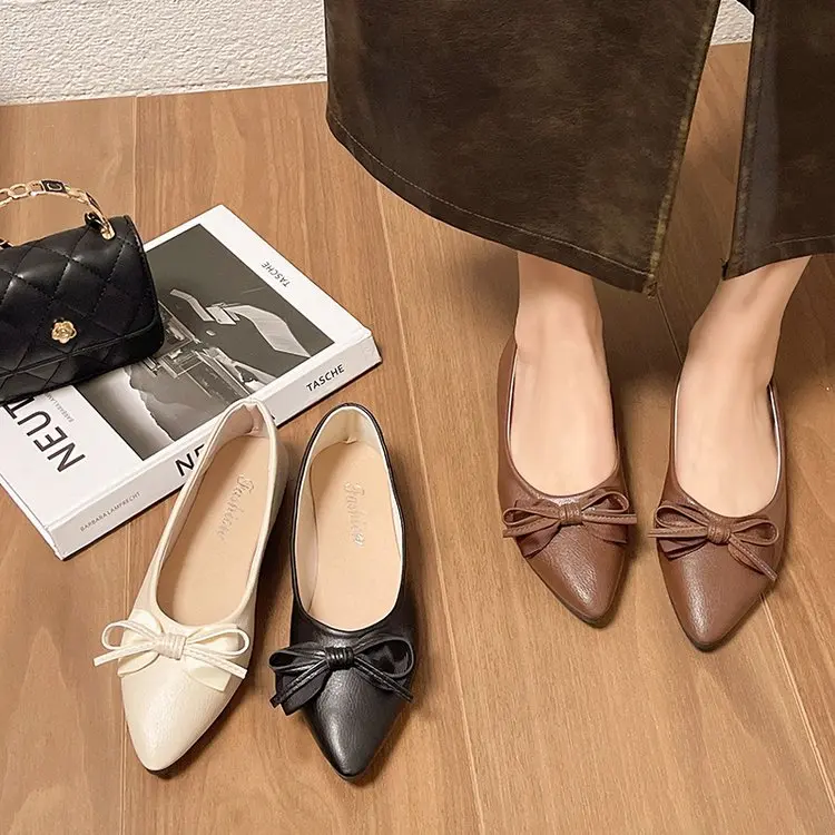 

Повседневная женская обувь, женская обувь с острым носком и бантом, новое платье, удобная летняя обувь, весенняя обувь на плоской подошве с бабочками