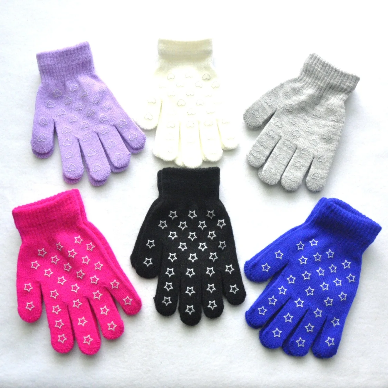 New Winter Star Knitted Warm Gloves For 5-11Y Children Student Solid Knitting Full Finger Mittens Cute Hand Warmer Gloves