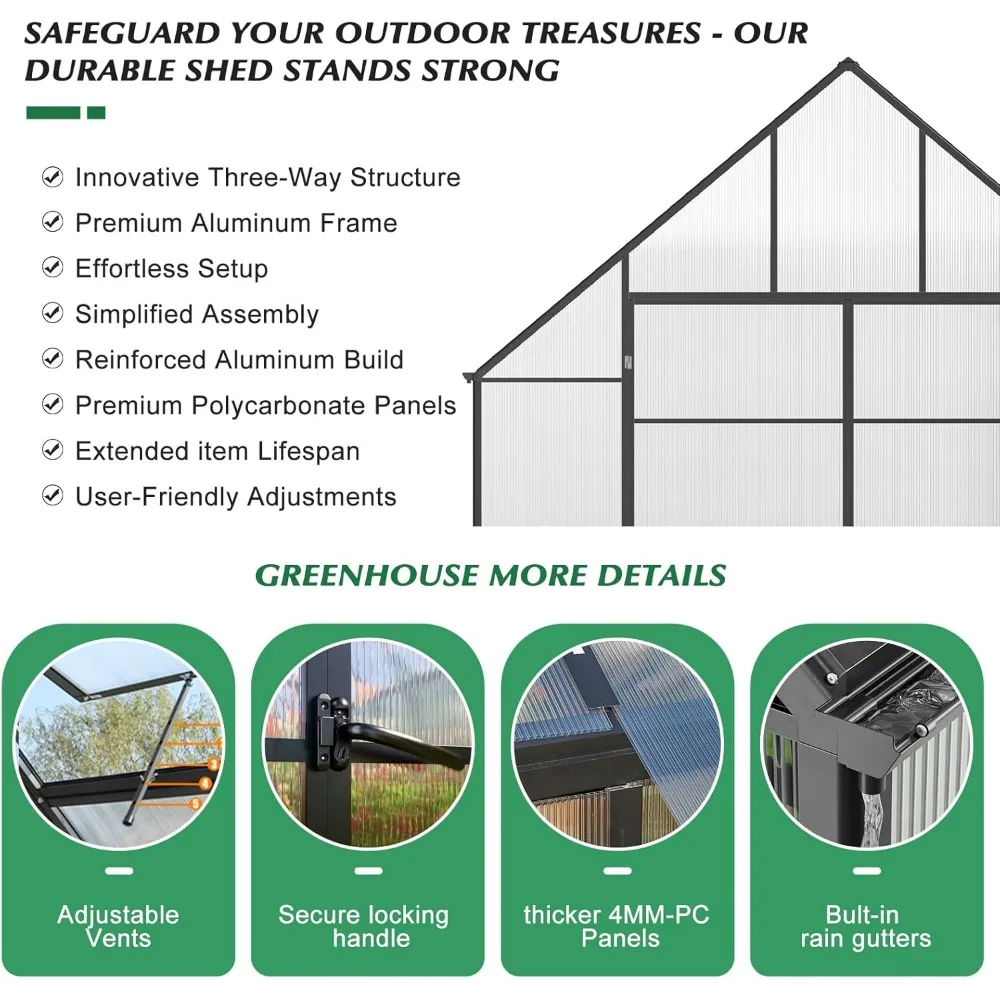 Upgraded Heavy Duty Aluminum Walk-in Greenhouse with Quick Setup Structure, Greenhouses 6