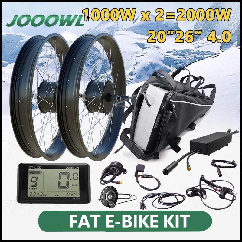 4.0 Fat Tire 48v 2000w Ebike Kit With Battery 20" 26" Fatbike Conversion Kit Dual Motor Electric
