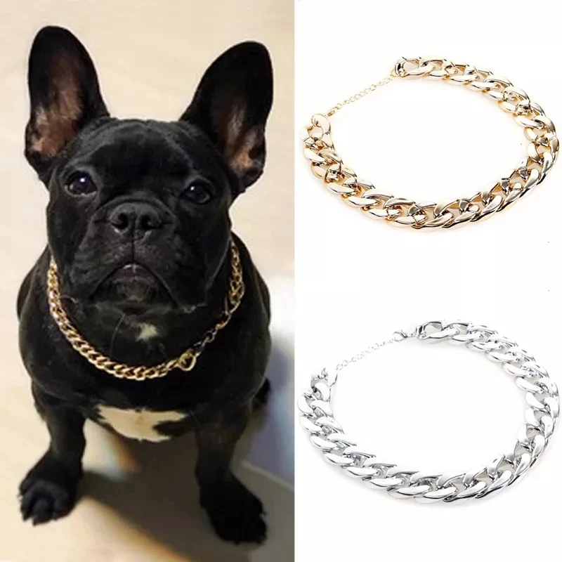 Funny Small Dog Art Snake Chain Teddy French Bulldog Necklace Silver/golden Pet Accessories Dog Collar Outdoor Pet Supplies