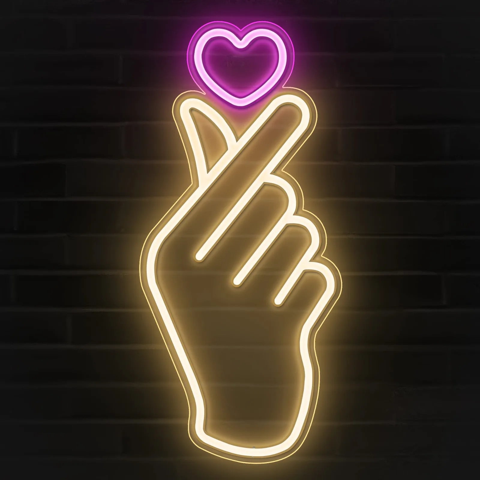 

Finger Heart Neon Signs - Pink & Warm White Hand Heart Gesture Neon Lights - Hand Symbol Love lights for Wall, Bedroom Decor