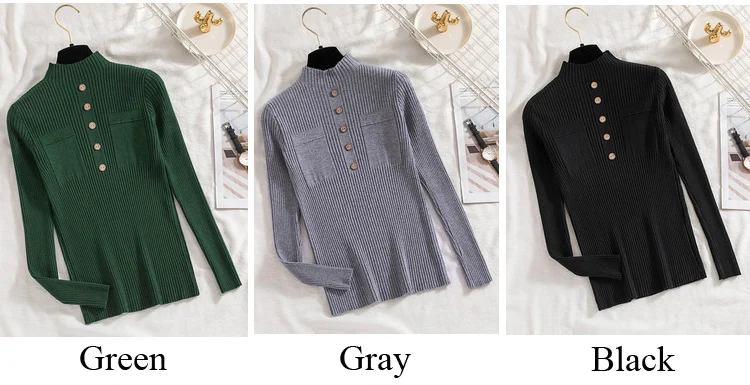 green sweater Womens Sweaters 2022 New Fashion Button Turtleneck Sweater Women Soft Knitted Ladies Sweater Winter Tops Pullover Jumpers Ladies cardigan