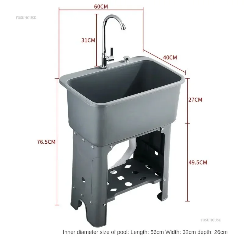 PP Plastic Kitchen Sinks Home Vegetable Sink Minimalist Commercial Kitchen Accessories Floor-standing Large Sinks For