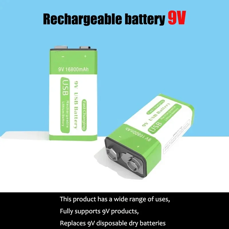 

NEW 9V 16800mAh Rechargeable battery, suitable for multimeters, microphones, smoke detectors, toys, etc. Free Type-c data cable