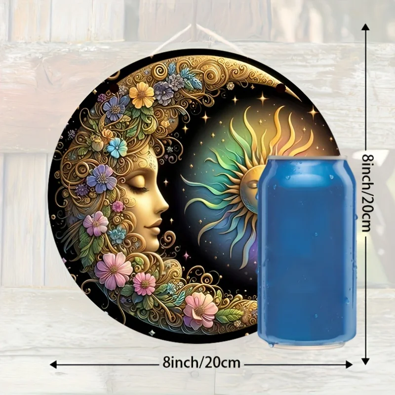 Mandala Art Sun & Moon Wooden Wall Plate - Classic Floral Design, 8x8 Inches