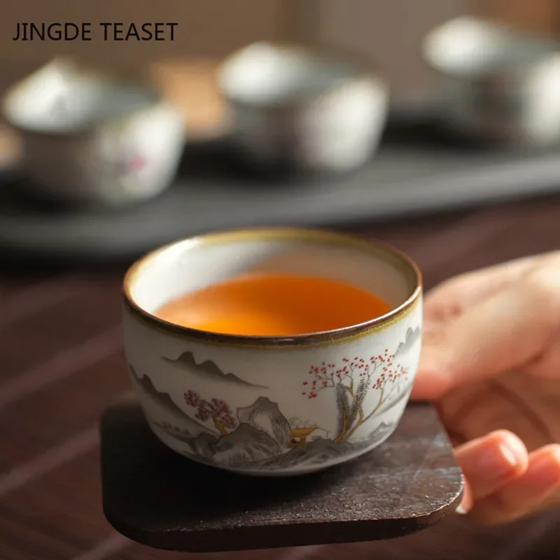 Chinese Ru Kiln Crockery Tea Cups ChaZhan Anti Scaling Retro Teacup Ceramic Multicolor Master Personal Single Cup Drinkware tea cup