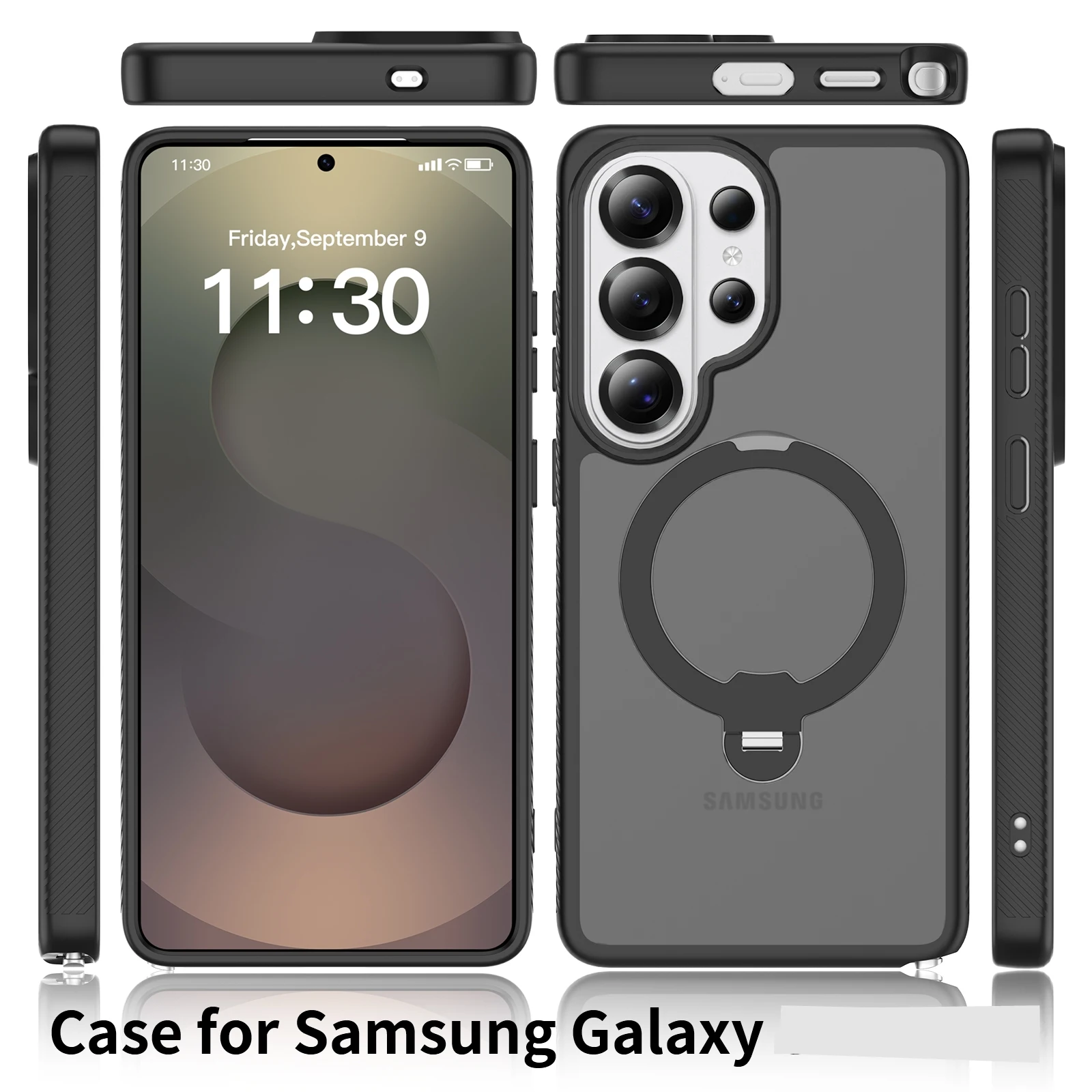 Rotating Magnetic Ring Stand Case - Shockproof Lens Protection & Wireless Charging Compatible
