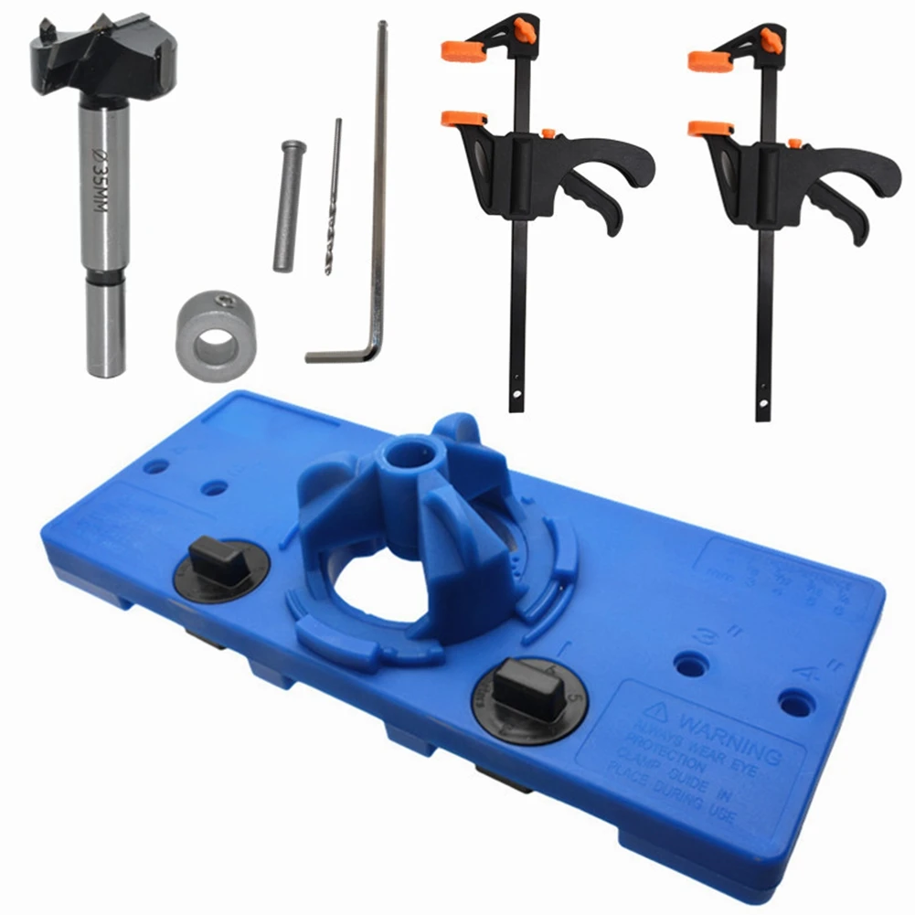 

35mm Concealed Hinge Drilling Jigs Hinge Hole Saw Jig Drilling Guide Locator Hole Opener Cabinets Woodworking Tool Set