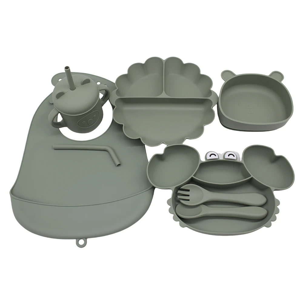 Meal Bib Pumpkin Divided Plate Baby Suction Cup Self-Feeding Eating Training Bowl Complementary Tableware Set 4
