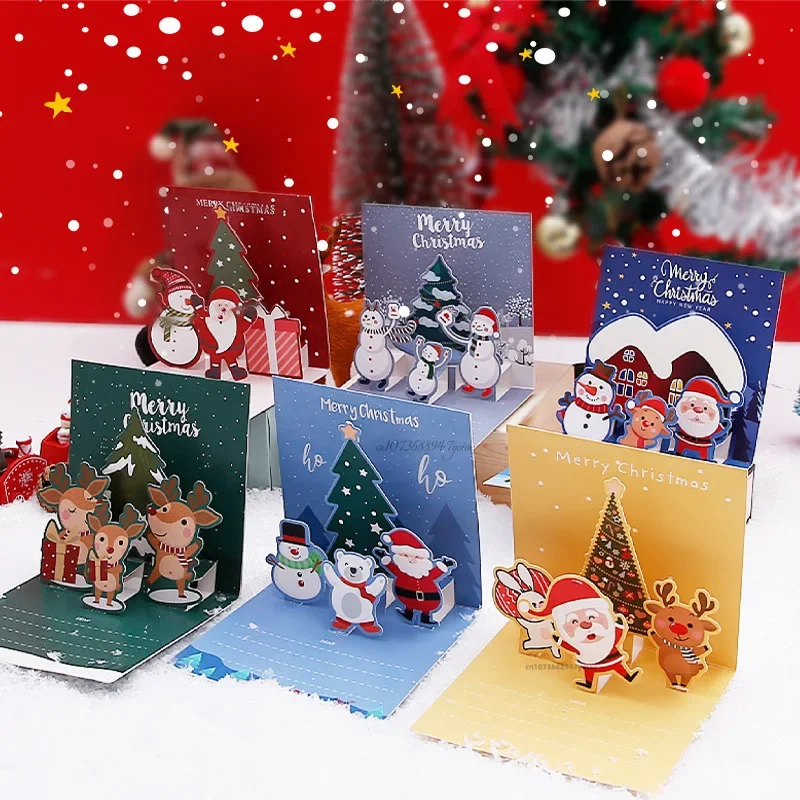 3D Christmas Card Creative Christmas Eve Message Holiday Card Gift Folding Set Small Fresh Greeting Cards