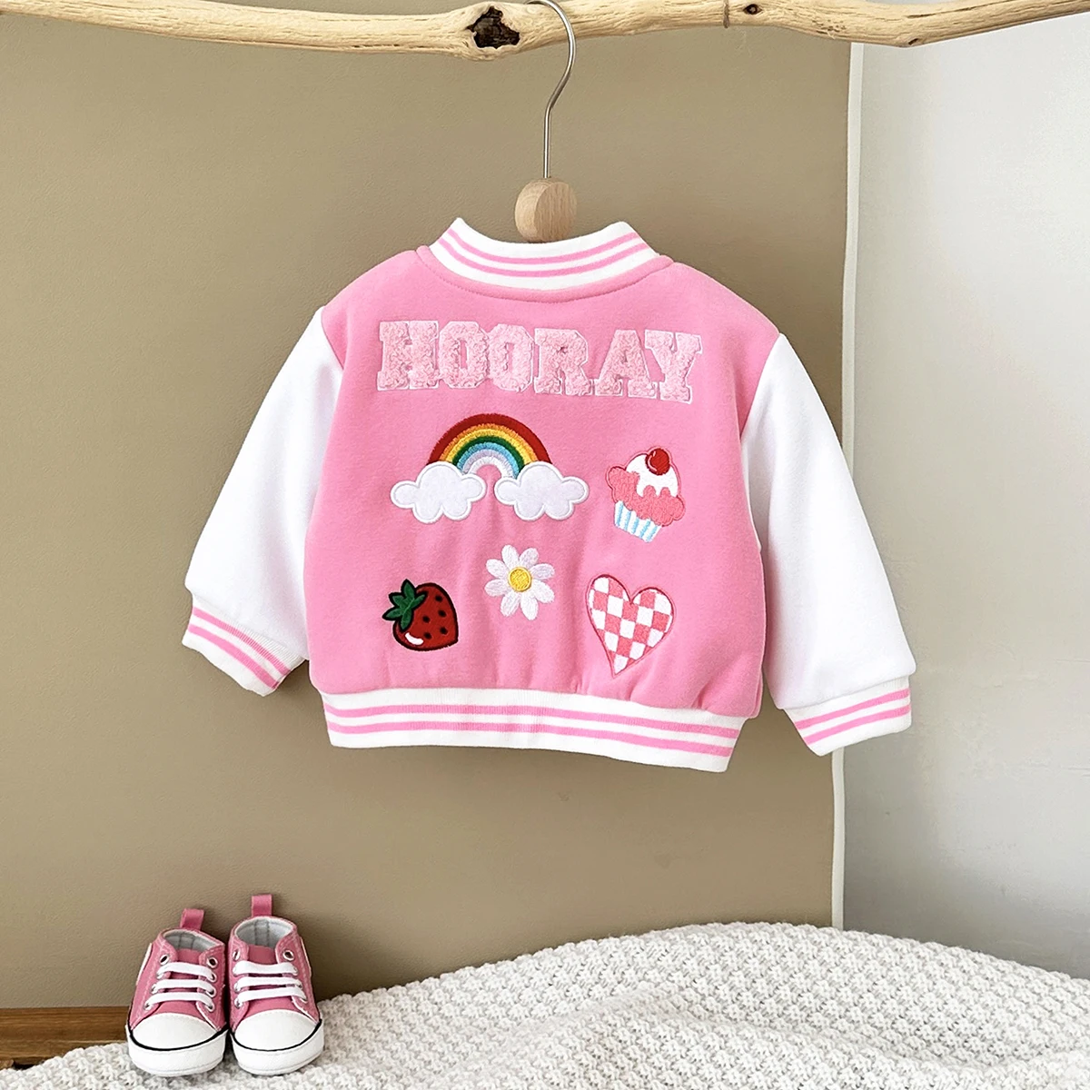 Autumn Baby Clothes Baseball Jacket Thick Winter Kids Children Winter Coat Warm Boy Girls Cartoon Rainbow Dinosaur Sport Outwear