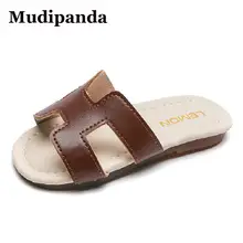 

Kids Girls Flat Slipper Non-slip Baby Girs Home Shoe 1-8Y Children Leather Casual Slipper 2022 Summer Black Teen Beach Shoe