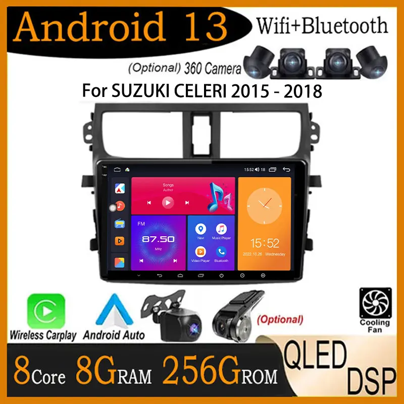 

9" QLED IPS Screen Android 13 For SUZUKI CELERI 2015 - 2018 DSP Car Player Radio Stereo Multimedia GPS Navigation