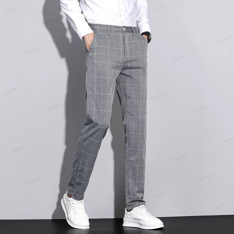 High Quality Autumn Plaid Suit Pants Men Fashion Business Solid Color Office Slim Long Casual Trousers Male Brand Clothing 28-38 4