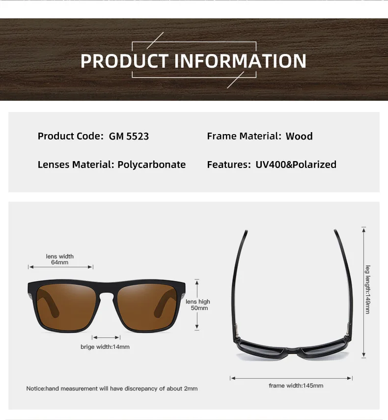 Polarized 100% Natural Wooden Sunglass Frame Bamboo Black Sunglasses Men's UV Protection Luxury Vintage Sunglasses