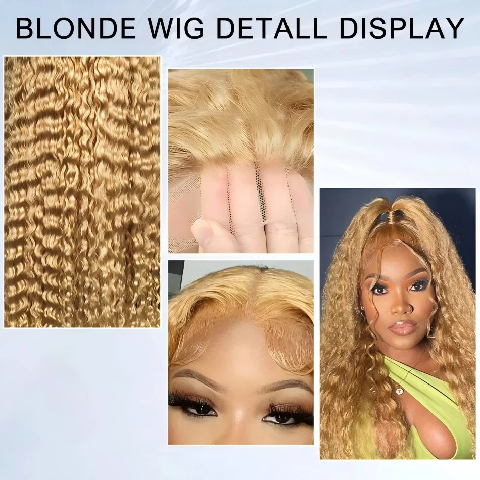 Honey Blonde Wig Human Hair Deep Wave Hd Lace Frontal Wig 13X6 Lace Front Wig Curly Colored 27 Preplucked 250 Density 30 38 Inch