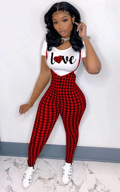 Aesthetic Two Piece Set Plus Size Clothing Top And Plaid Overalls Outfits  Trendy Lounge Wear Matching Sets For Women - Pant Sets - AliExpress