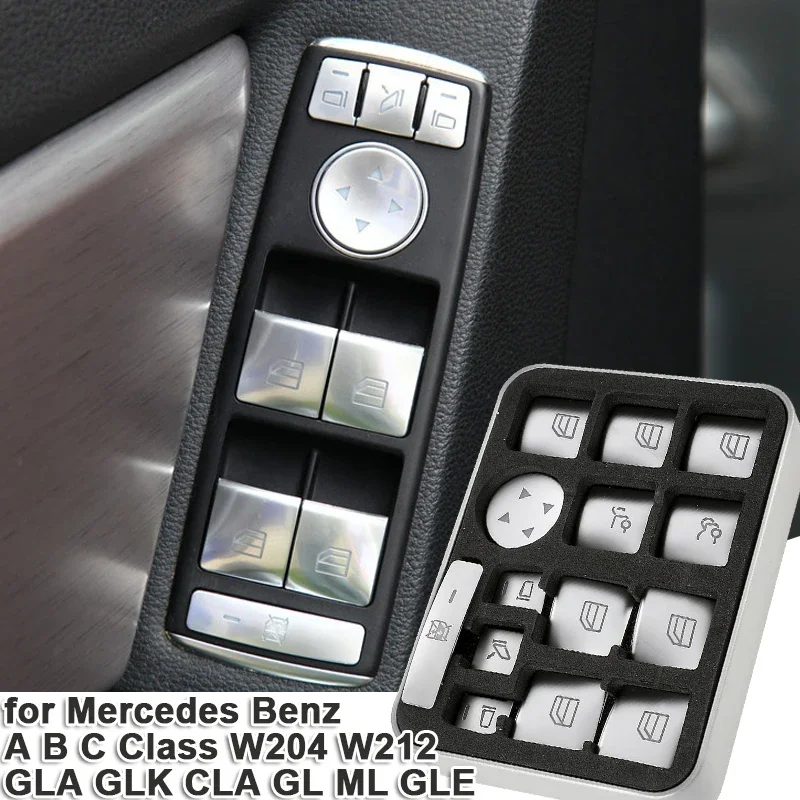 Car Window Glass Lift Button Cover Switch Panel Keys Cap Sticker Per Mercedes Benz A B C Class W204 W212 Gla Glk Cla Gl Ml Gle