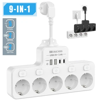 4/5AC EU Outlets multi-contact Power Strip USB smart Fast Charge with individual Switch Electrical Socket Wall Plug for home