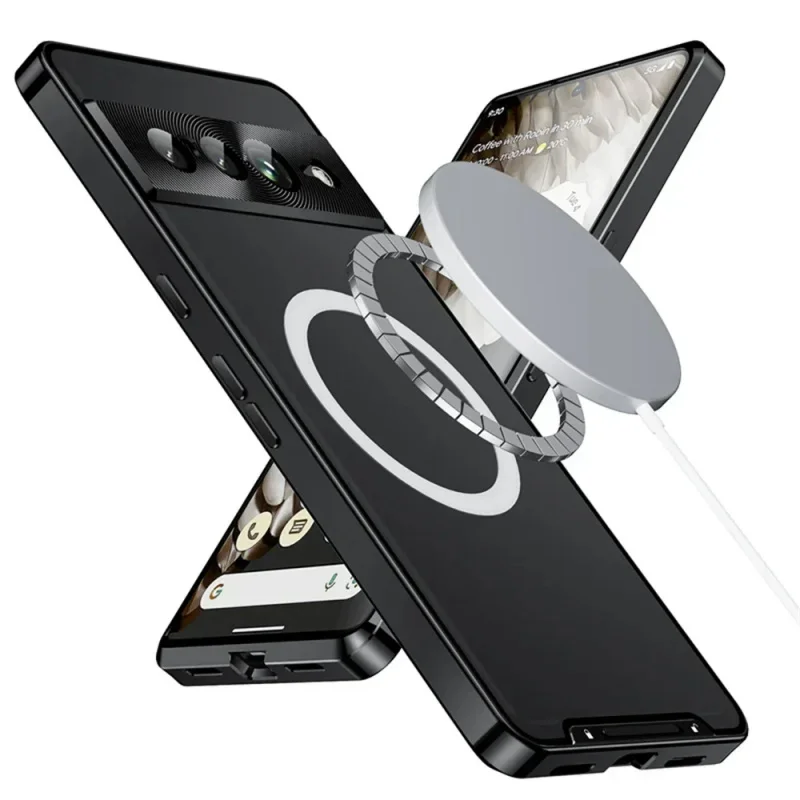 Magnetic Metal Armor Shockproof Case with Matte Finish and Lens Protector