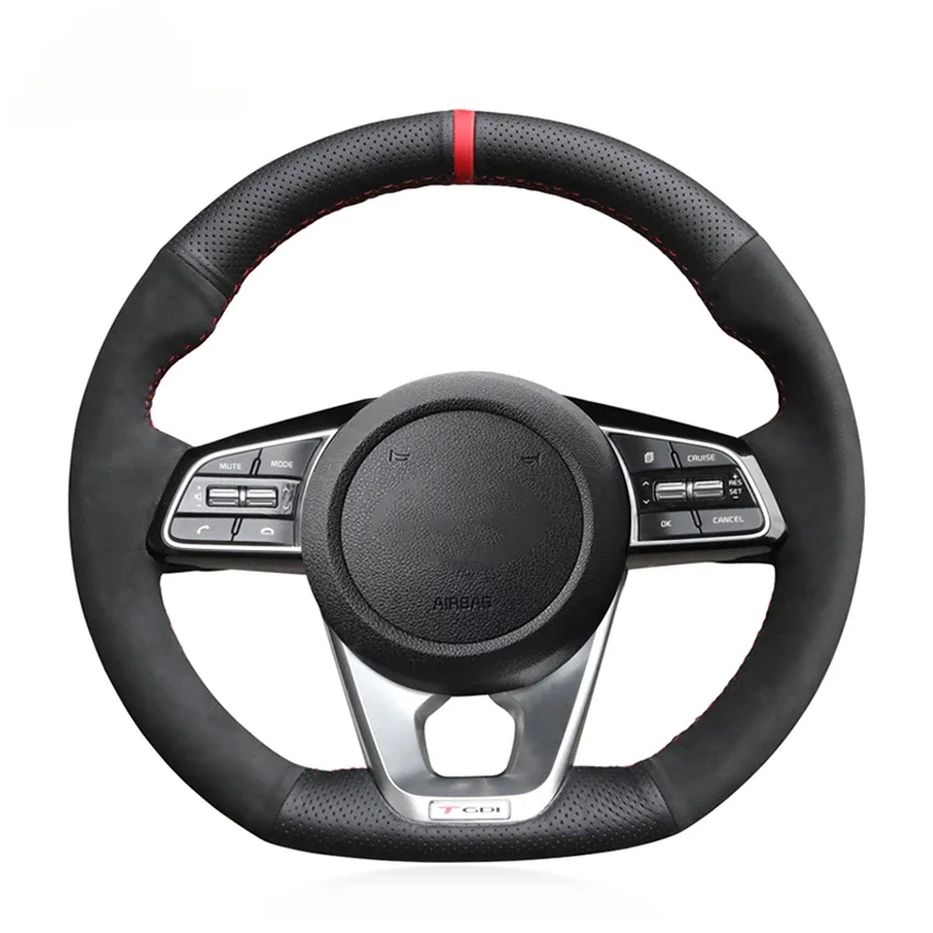 Schwarzer Kunstleder-Lenkradbezug aus Wildleder für Kia K5 Optima Forte Sportage Cerato Ceed Cee'd (GT-Line) 2018–2022