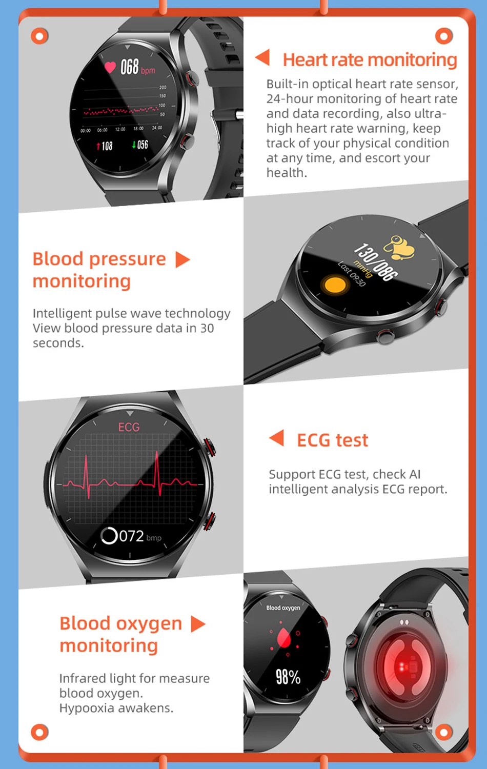 New Blood Sugar Smart Watch Men Ecg+ppg+hrv Precise Body Temperature