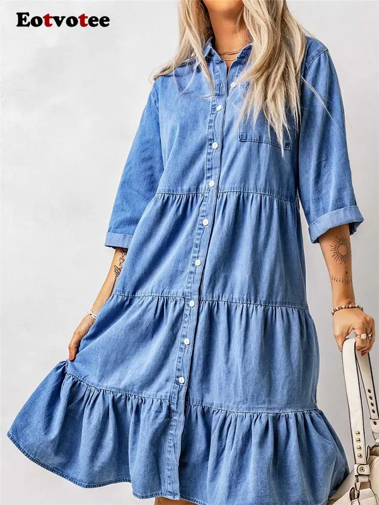 EotvoteeJeansDressforWomen2023KoreanFashionTurnDownCollar