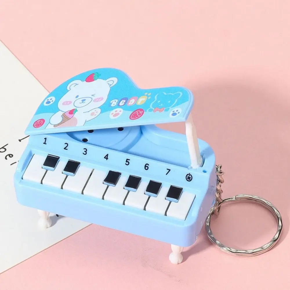 Solid Color Mini Electronic Piano Keychain Vertical Bear Mini Piano Key Pendant Rabbit Audible Musical Instrument Piano Keyring