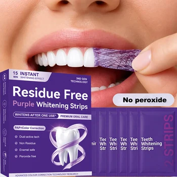 Strisce Sbiancanti per Denti Viola, Migliorano le Macchie Gialle e da Fumo, Pulizia Orale, Alito Fresco, Gel Secco per Denti Più Bianchi Senza Perossido