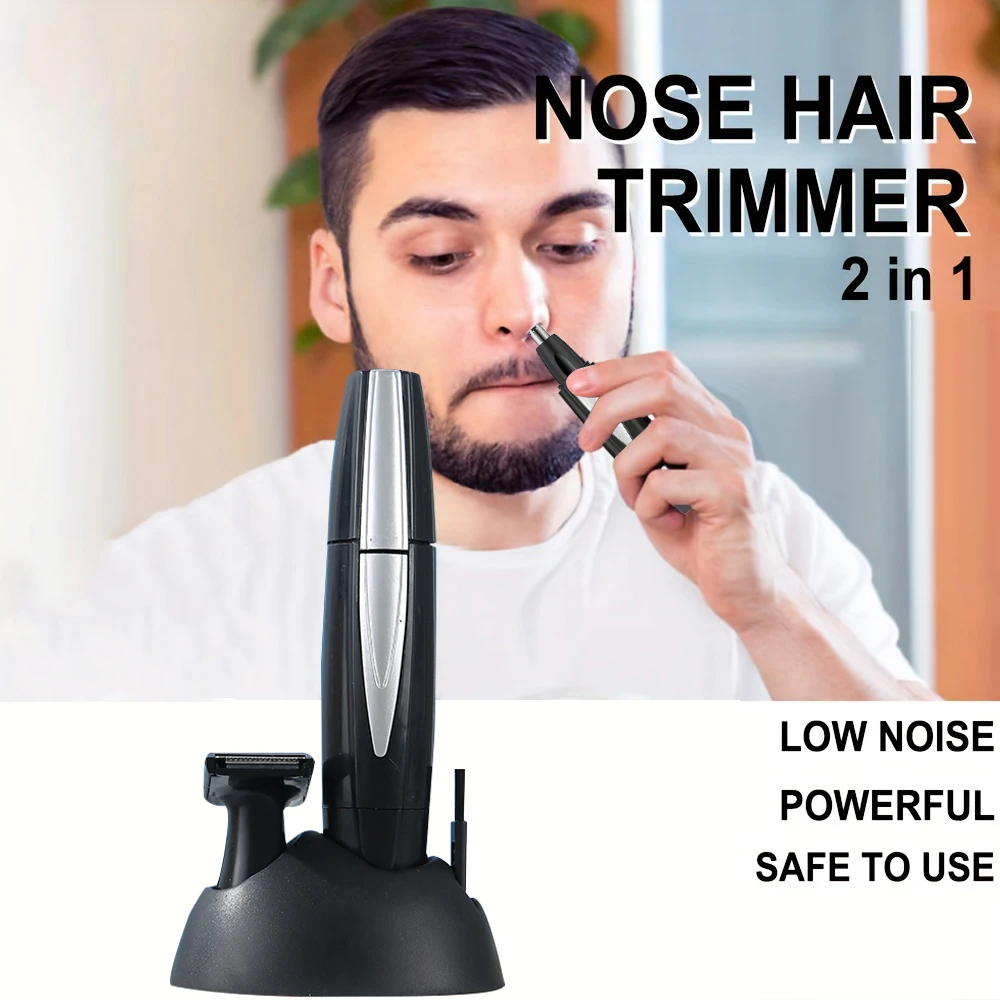 2 In 1 Electric Nose Hair Trimmer Men Portable Battery-powered Nose Hair Shaver For Christmas Gift