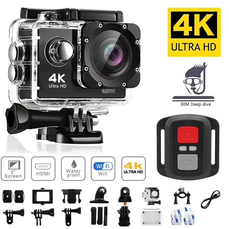 Ultra Hd 4K Action Camera Originale 1080P/30Fps Wifi 170D Diving Underwater Casco Impermeabile Vedio Telecomando Mini Sport Cam