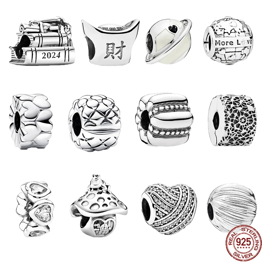 

Authentic 925 Sterling Silver 2024 Graduation Celebration charm & Studded Clip Bead Fit Original Pandora Bracelet Jewelry Gift