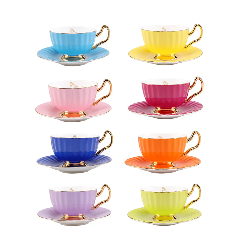 

British High-Quality Coffee Cups Porcelain Butterfly Flower Teacup Saucer Set Afternoon Tea Time Ceramic Cup Gift Girltableware