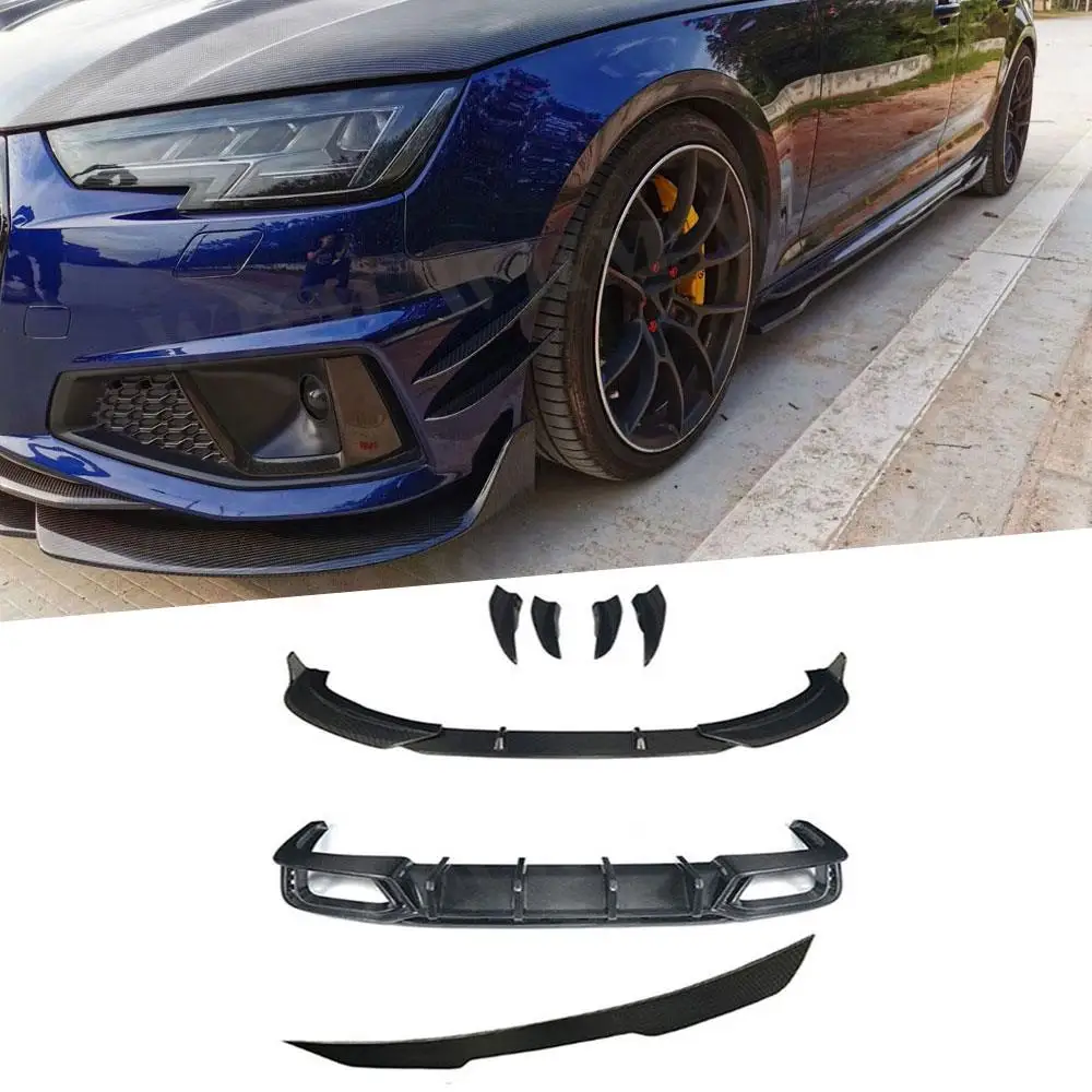 

Dry Carbon Fiber Front Bumper Lip Splitters Side Skirts Rear Spoiler Rear Diffuser For Audi A4 S4 B10 2019 BodyKit Car Styling