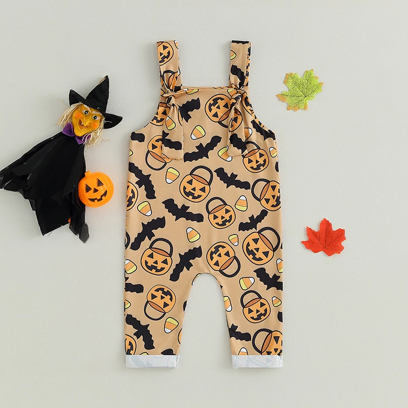 Baby Halloween Jumpsuit Overalls Sleeveless Cartoon Print Romper Newborn Fall Clothes 0-24 Months Hot Sale
