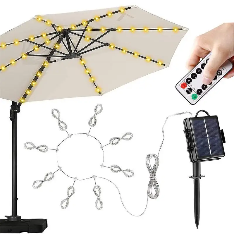 Solar Patio Umbrella Solar Umbrella Lights Solar LED Lighted Patio Umbrella Water Resistant With 8 Light Modes