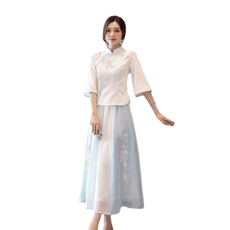 

Hanfu Women's Embroidery Two-piece Suit Summer Fairy Republic Style Women's Wear