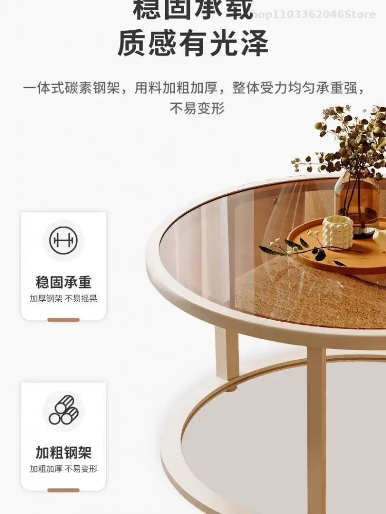 Small Apartment Cream Style Changhong Glass Movable Sofa Side Table Coffee Table Combination Creative Corner
