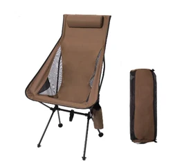 Portable Folding Camping Chair with Headrest - Lightweight Outdoor Aluminum Alloy Chair (Brown)