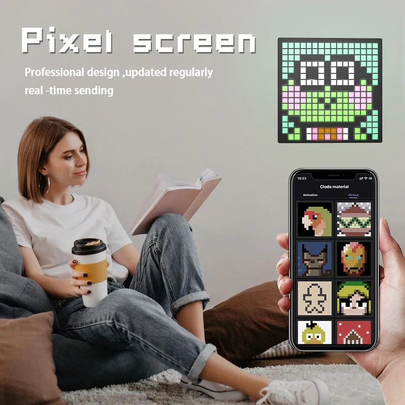 LED 픽셀 디스플레이 앱 제어 프로그래밍 가능한 야간 조명, DIY 텍스트 패턴 애니메이션, 홈 장식, 침실, 게임 룸, 바