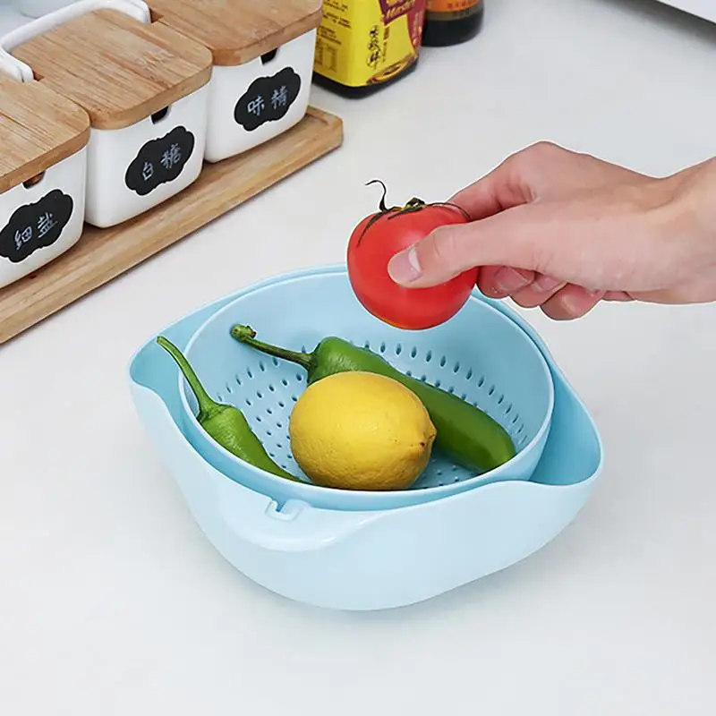 

Washing Basket Double-Layer Serving Bowl Kitchen Washing Basket Rotatable Fruits Vegetable Washing Basket For Pasta Fruits Beans
